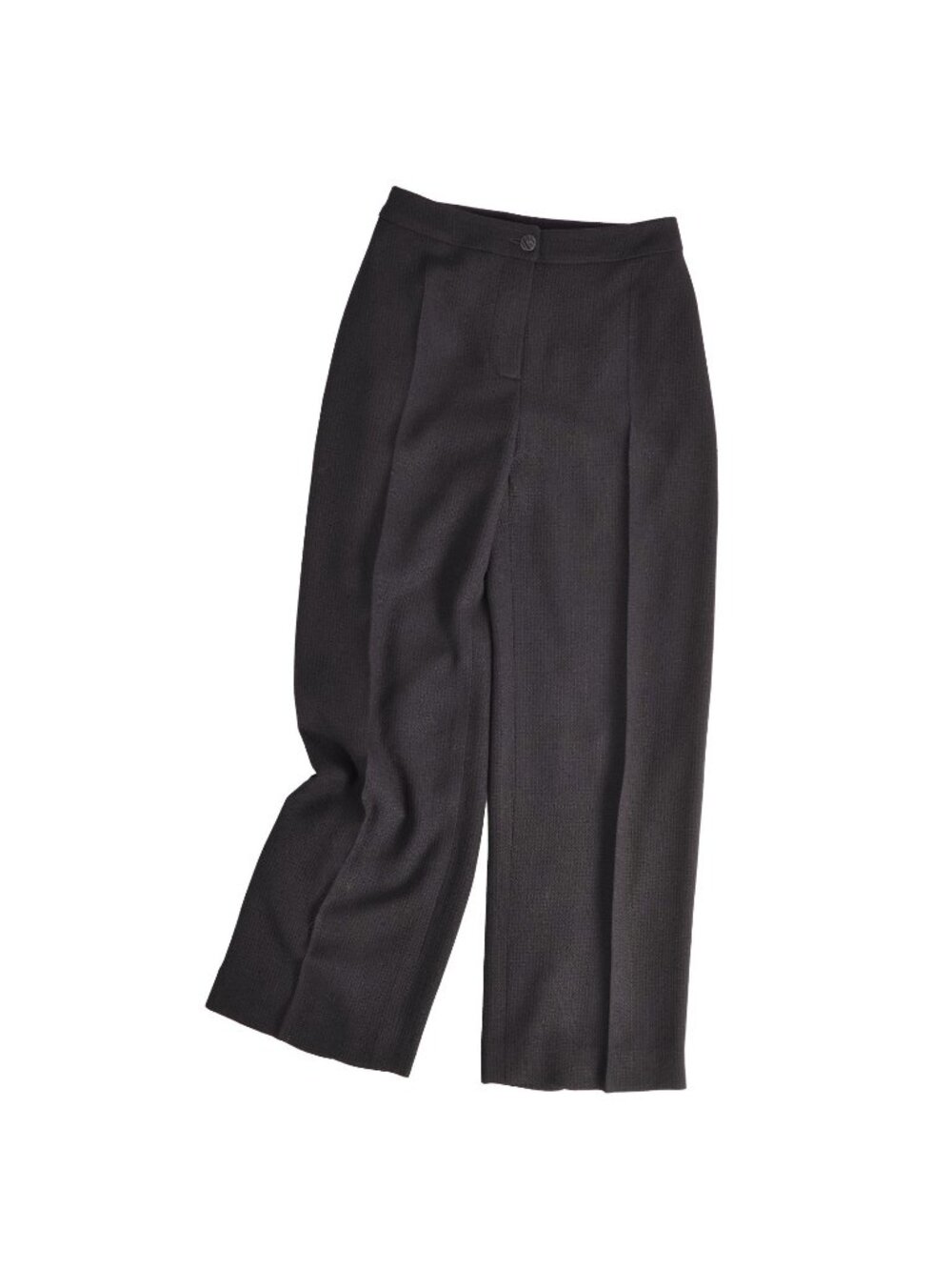 Chanel 02P Vintage Pants Trousers Long Wide CC Logo Wool Rayon Black 42